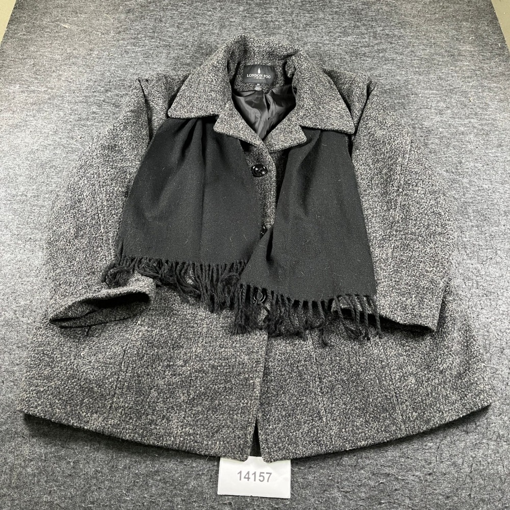 London Fog Scarfed Pea Coat Womens Womens 3X Gray Acrylic Lined Winter Outdoor